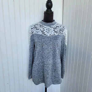 Olivia Blu Heather Gray Knit Tunic Top Women's Lace Up Detail Sweater Sz XL